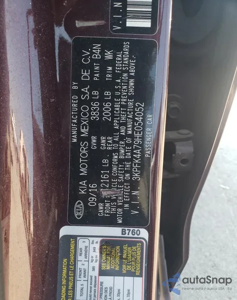 2017 Kia Forte Lx from USA, damaged, VIN 3KPFK4A79HE054052